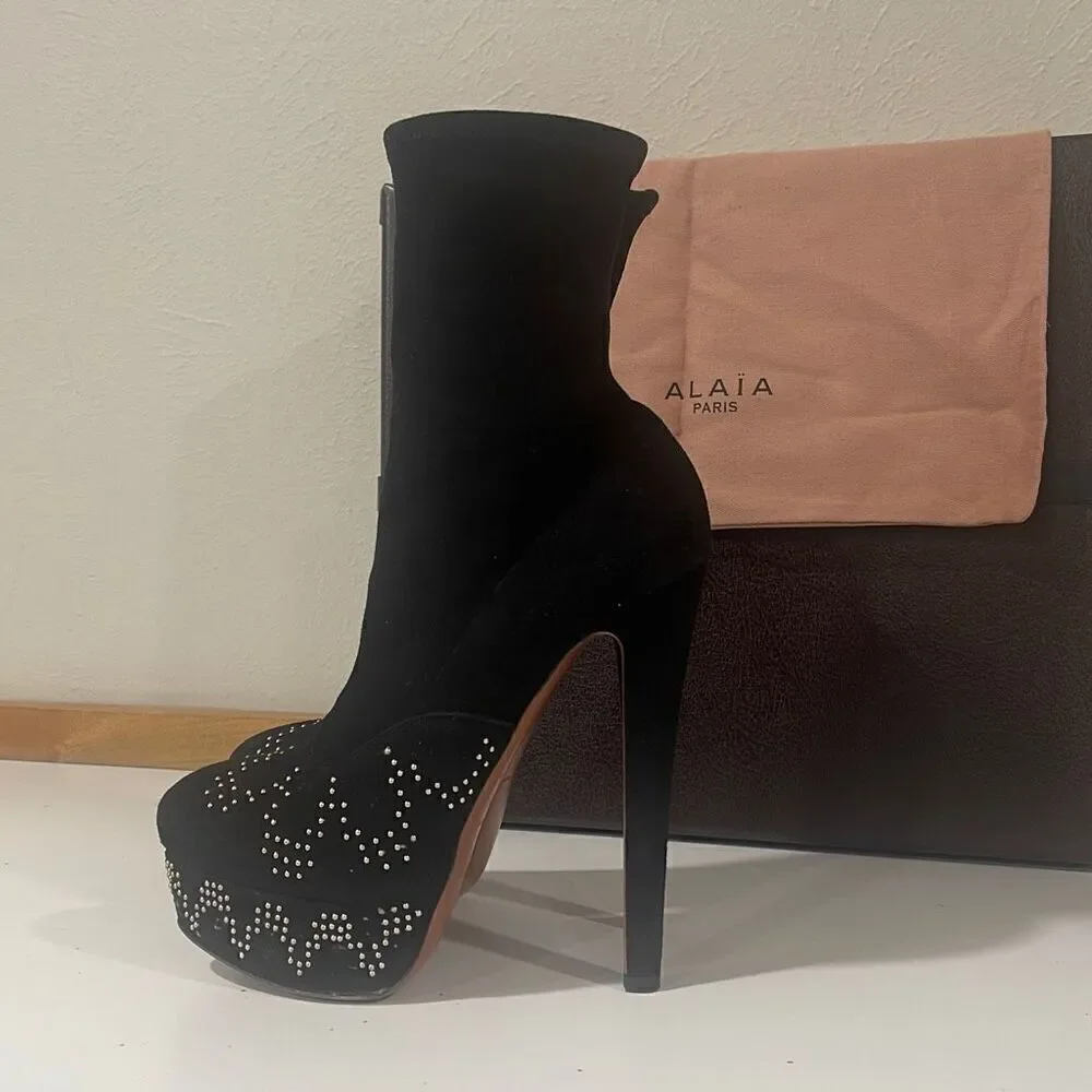 Alaia Black Platform Suede Boots Size 38.5